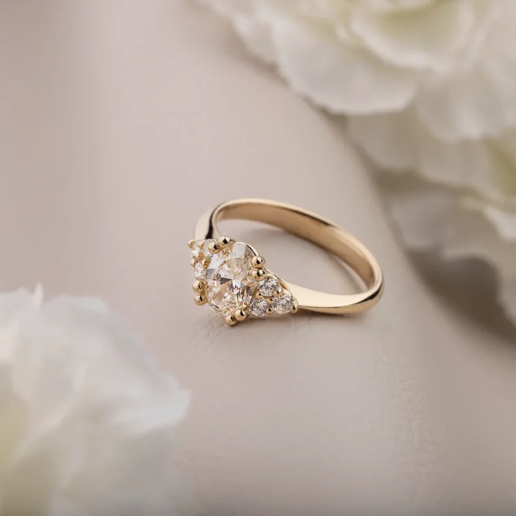 Forlovelse med diamanter – 18 karat med 1,00ct oval diamant og 1,24ct twvs brillianter