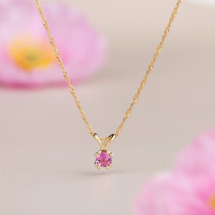 Vedhæng med pink safir – 14 karat med 5mm pink safir